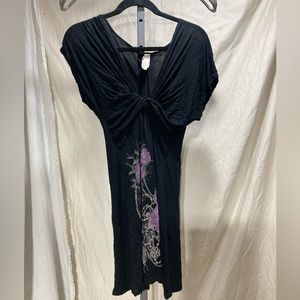 Sydney Joy black mini dress with purple flowers
